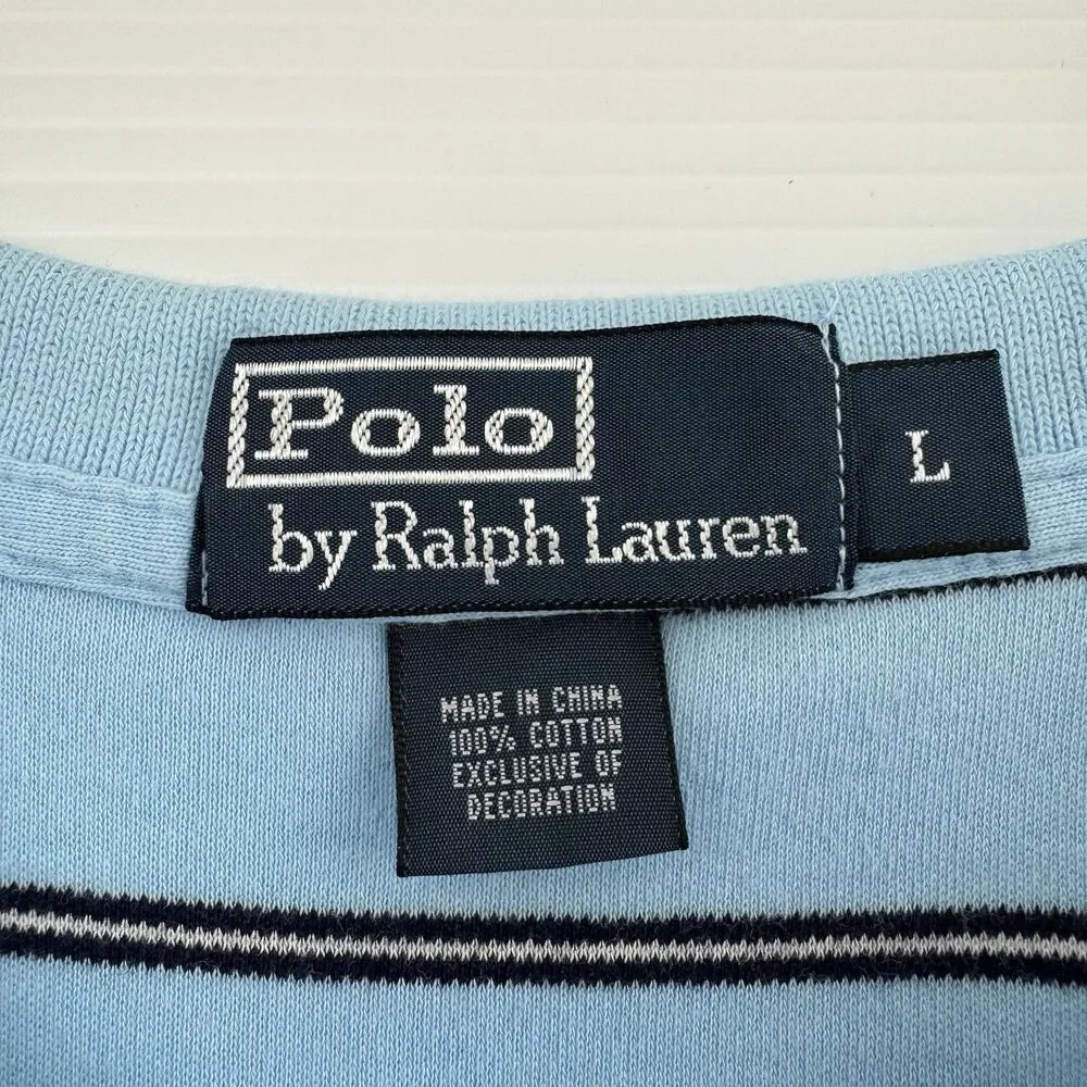Polo Ralph Lauren Mens L Blue Striped Polo Shirt Yellow Pony Short Sleeve